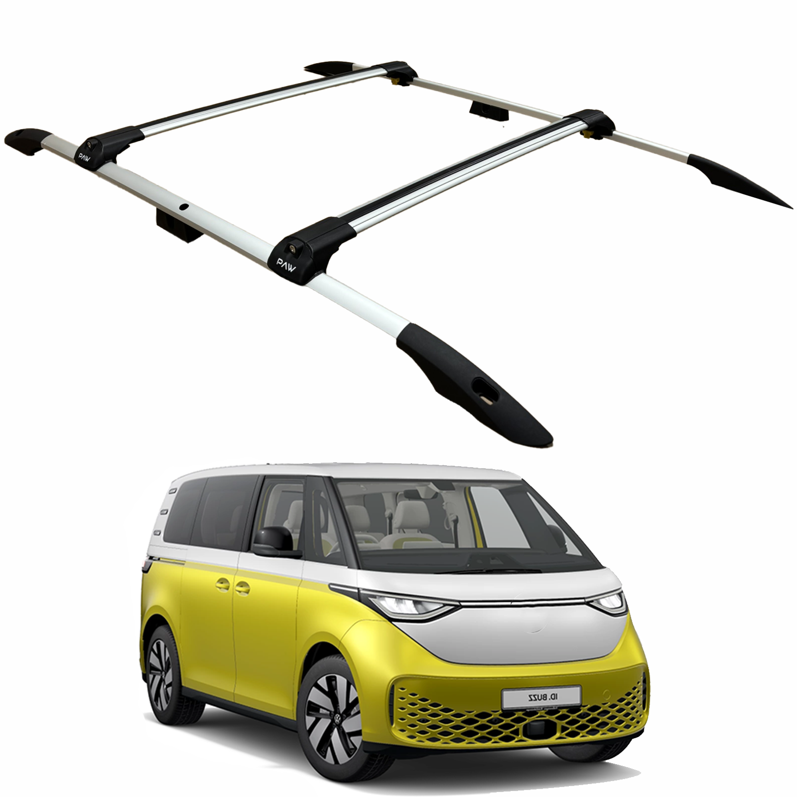 For Volkswagen ID. Buzz Roof Side Rails and Roof Rack Cross Bars Silver For Volkswagen ID. Buzz Roof Side Rails and Roof Rack Cross Bars Silver